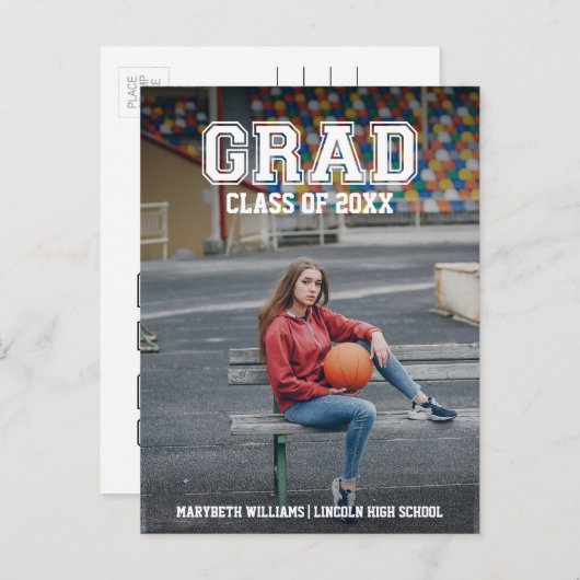 ミニマル写真卒業発表はがき インビテーションポストカード (正面/裏面)