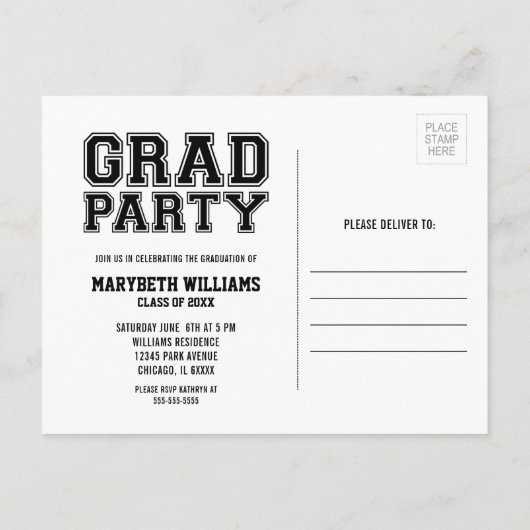 ミニマル写真卒業発表はがき インビテーションポストカード (裏面)