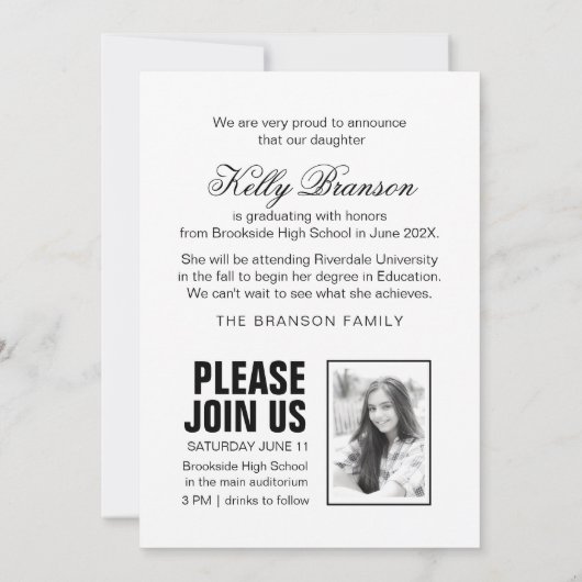 ミニマル写真卒業発表ハットオフ 案内状 (裏面)