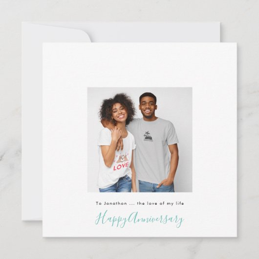 ミニマル写真名カスタムティール(緑がかった色)記念日 カード (正面)