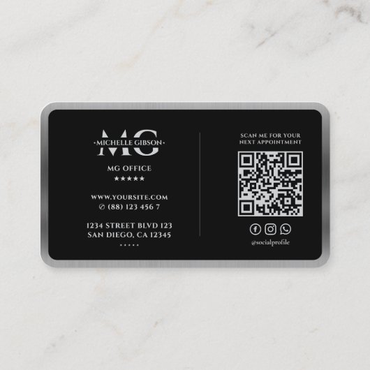 ミニマル写真家エレガント黒銀レンズ 名刺 (裏面)