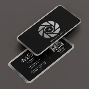 ミニマル写真家エレガント黒銀レンズ 名刺