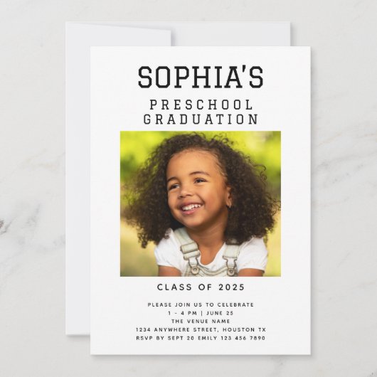 ミニマル写真幼稚園卒業 招待状 (正面)