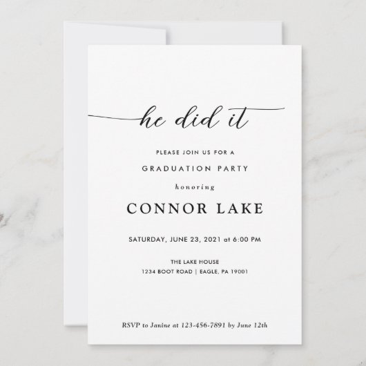 ミニマル写真彼は卒業パーティーをやった 招待状 (裏面)