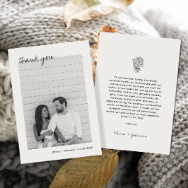 ミニマル写真手描きブーケ結婚ス サンキューカード