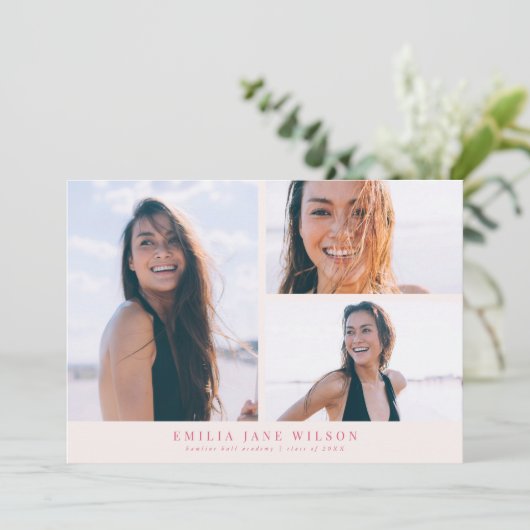 ミニマル写真数々の卒業ピンクのお知らせ 招待状 (スタンド正面)