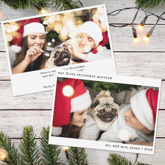 ミニマル写真新婚たった今結婚しましたクリスマス シーズンカード