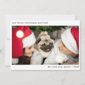 ミニマル写真新婚たった今結婚しましたクリスマス シーズンカード (正面)