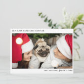 ミニマル写真新婚たった今結婚しましたクリスマス シーズンカード (スタンド正面)