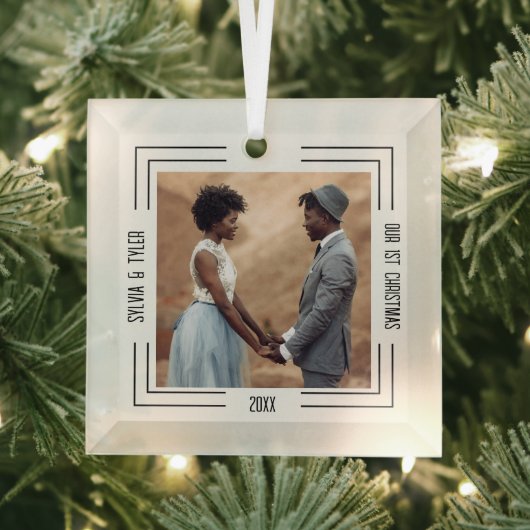 ミニマル写真新婚夫婦1stクリスマス ガラスオーナメント (インサイチュ)