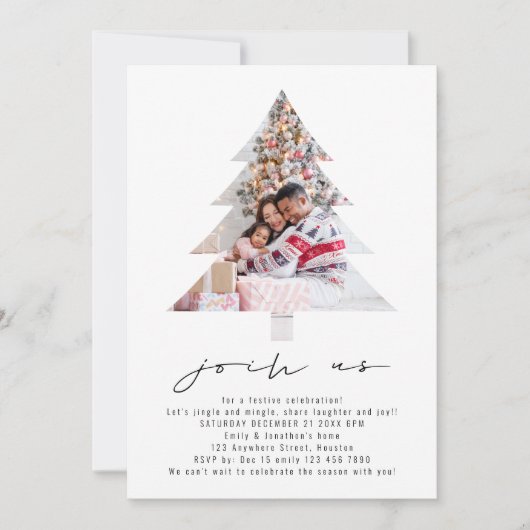 ミニマル写真木形状クリスマスパーティー 招待状 (正面)