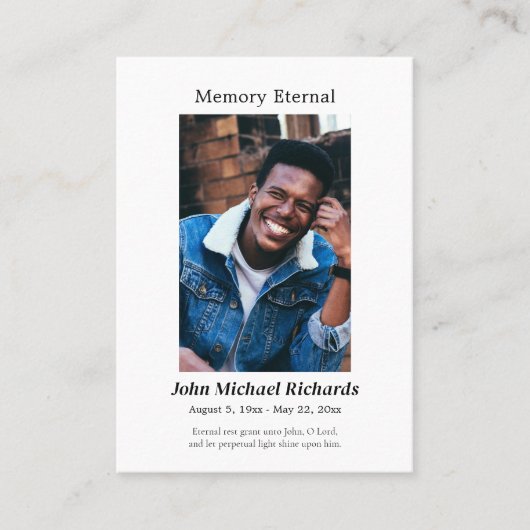 ミニマル写真正教会の葬儀祈りの言葉カード プレイスカード (正面)