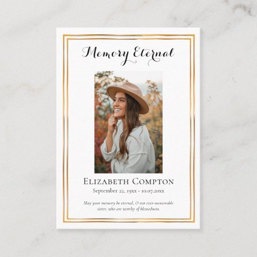 ミニマル写真正統記念記念祈りの言葉カード プレイスカード (正面)