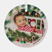 ミニマル写真水彩ベビー初めてのクリスマス ガラスオーナメント (裏面)