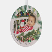 ミニマル写真水彩ベビー初めてのクリスマス ガラスオーナメント (正面右)