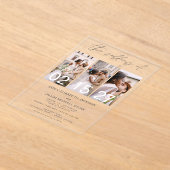 ミニマル写真炭グレ結婚イの3枚の写真 アクリル招待状 (レイダウン)