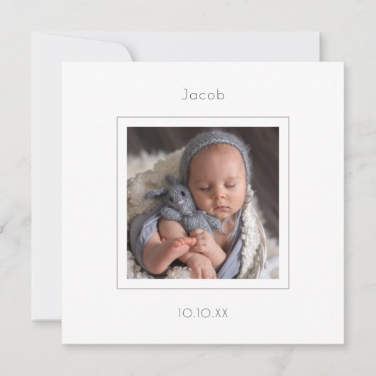 ミニマル写真男の赤ちゃん誕生発表 案内状 (正面)