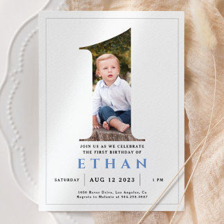 ミニマル写真番号1誕生日招待状 招待状