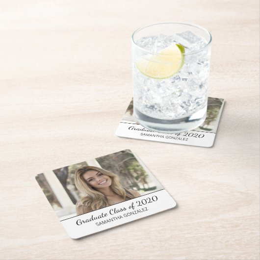 ミニマル写真白黒卒業 スクエアペーパーコースター (インサイチュ)