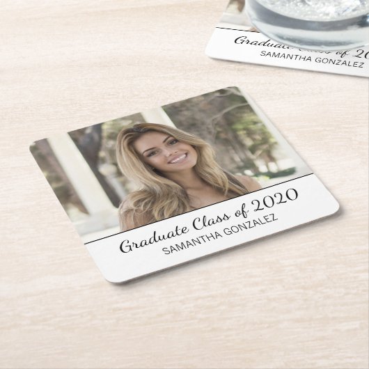 ミニマル写真白黒卒業 スクエアペーパーコースター (アングル)