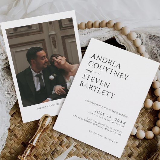 ミニマル写真白黒結婚ズ 招待状