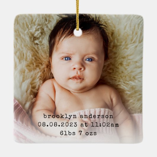 ミニマル写真祖父母の初めてのクリスマス セラミックオーナメント (裏面)