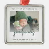 ミニマル写真祖父母1stクリスマスグリーン メタルオーナメント