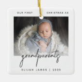 ミニマル写真祖父母1stクリスマスグレー セラミックオーナメント (正面)