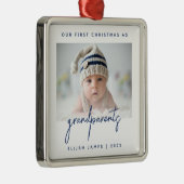 ミニマル写真祖父母1stクリスマスブルー メタルオーナメント (右)