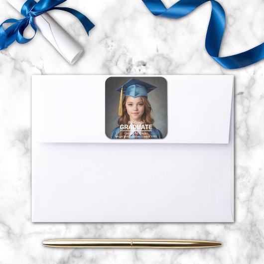 ミニマル写真第8級卒業シール スクエアシール