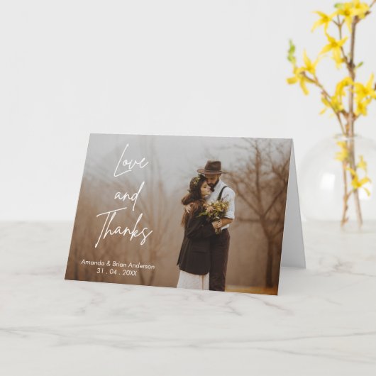 ミニマル写真結婚の折り畳みサンキューカード カード (黄色い花)