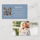 ミニマル写真結婚のQR RSVPダスティブルー エンクロージャーカード (正面/裏面)