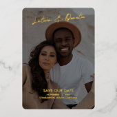 ミニマル写真結婚式の日付を保存 箔招待状 (正面)