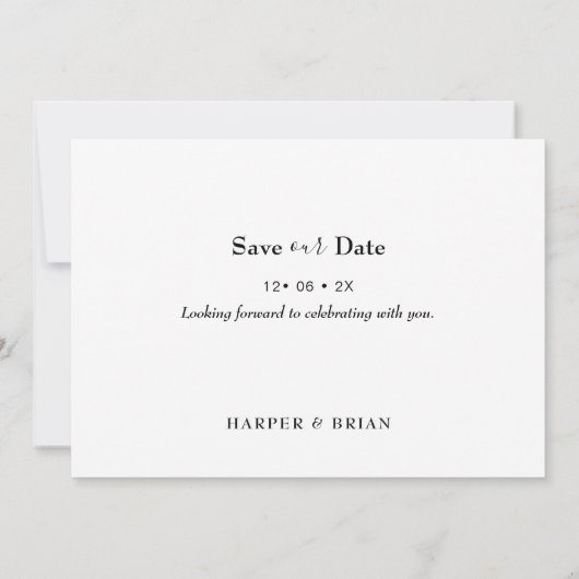 ミニマル写真結婚式デートのカードを保存 招待状 (裏面)