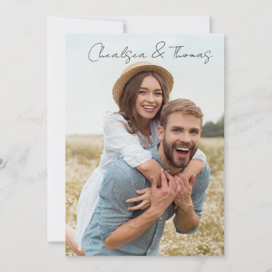 ミニマル写真結婚式デートのカードを保存 招待状 (裏面)