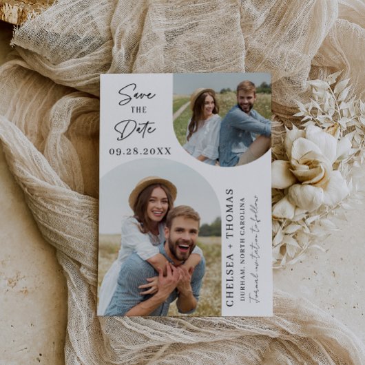 ミニマル写真結婚式デートのカードを保存 招待状