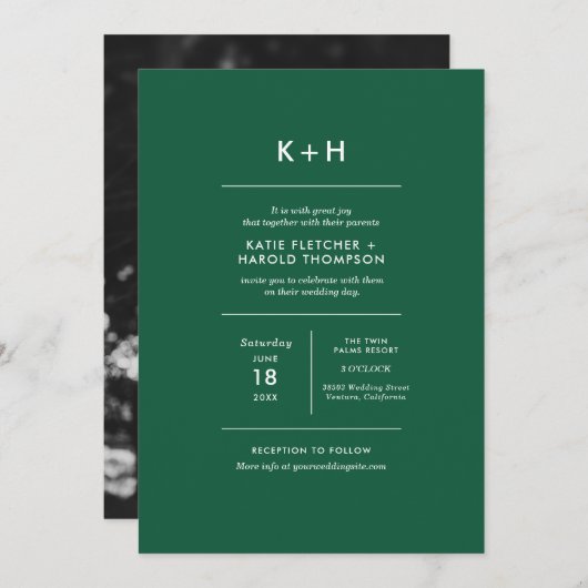 ミニマル写真結婚式招待状 招待状 (正面/裏面)