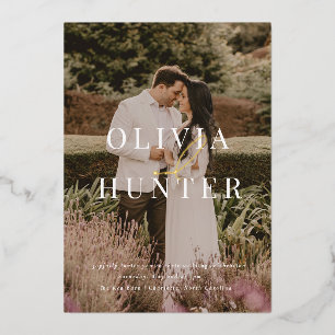 ミニマル写真結婚書道の金ゴールド 箔招待状