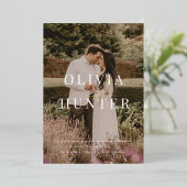 ミニマル写真結婚書道の金ゴールド 箔招待状 (立ち正面)