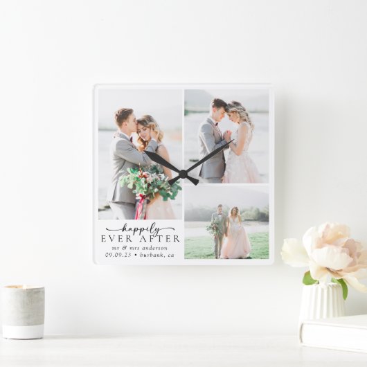 ミニマル写真結婚書道 スクエア壁時計 (ホーム)