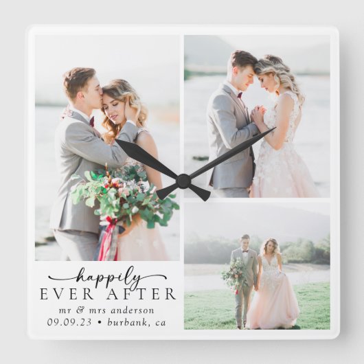 ミニマル写真結婚書道 スクエア壁時計 (正面)