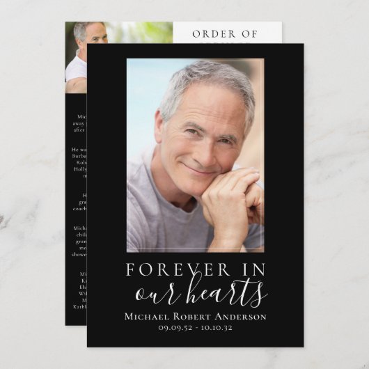 ミニマル写真葬儀サービスカード順 招待状 (正面/裏面)