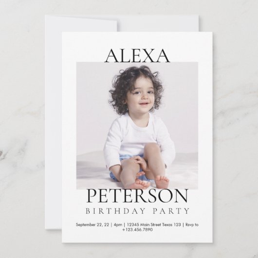 ミニマル写真誕生日 招待状 (正面)