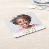 ミニマル写真金ゴールドリム写真葬儀 スクエアペーパーコースター (アングル)