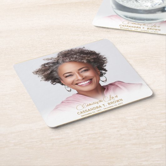 ミニマル写真金ゴールドリム写真葬儀 スクエアペーパーコースター (アングル)