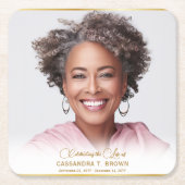 ミニマル写真金ゴールドリム写真葬儀 スクエアペーパーコースター (正面)