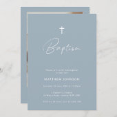 ミニマル写真青バプテスマ《キリスト教》洗礼式や命名式 招待状 (正面/裏面)