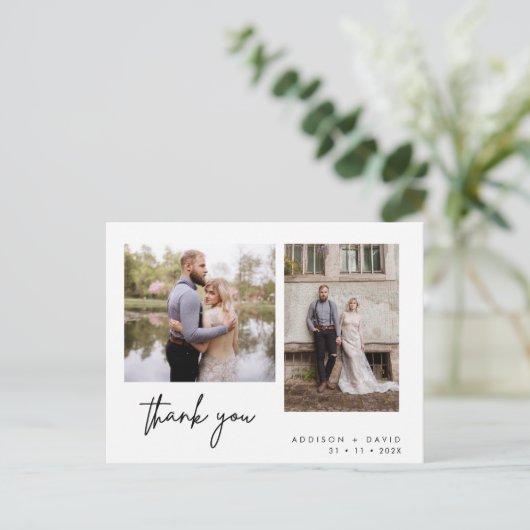 ミニマル写真2枚結婚お礼はがき ポストカード (スタンド正面)