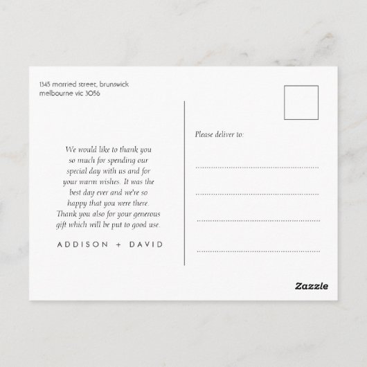 ミニマル写真2枚結婚お礼はがき ポストカード (裏面)