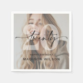 ミニマル写真20th誕生日パーティー スタンダードカクテルナプキン (正面)